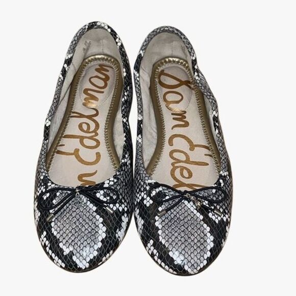 Sam Edelman Womens Leather Snakeskin Print Felicia Slip-on Ballet Flats Gray 7.5 - Picture 1 of 7
